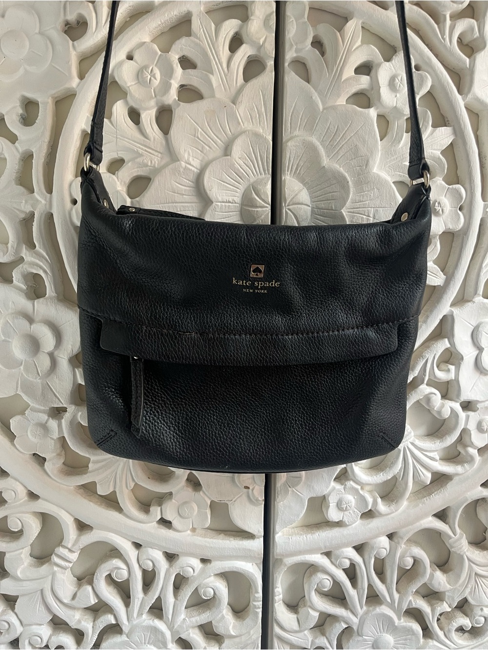 Kate Spade New York Black Pebbled Leather Crossbody Shoulder Bag Slouchy